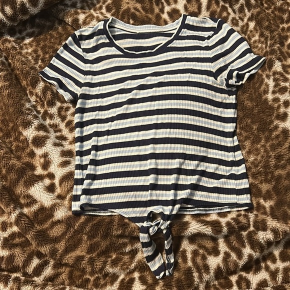 Striped Knit Top with Tie Detail - Picture 1 of 4